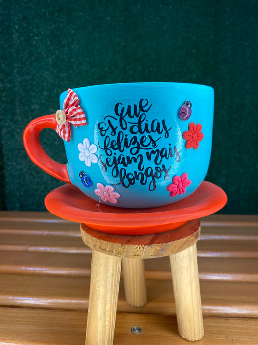 Xícara artesanal azul