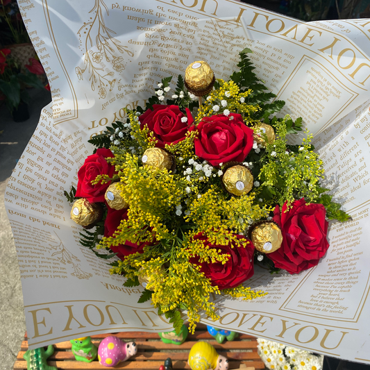 Buquê De 6 Rosas com Ferrero Rocher