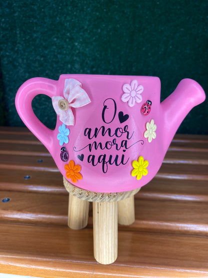 Regador de Cerâmica Artesanal Rosa