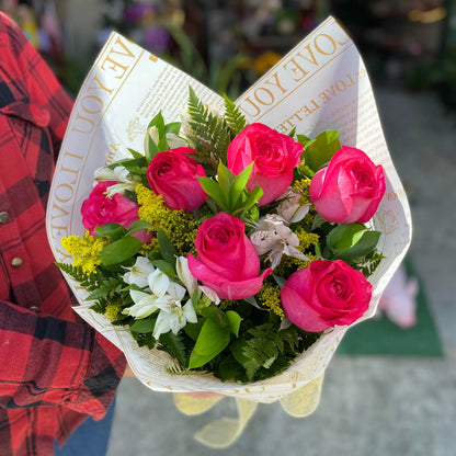 Buquê de 6 Rosas Cor de Rosa - Rancho das Plantas